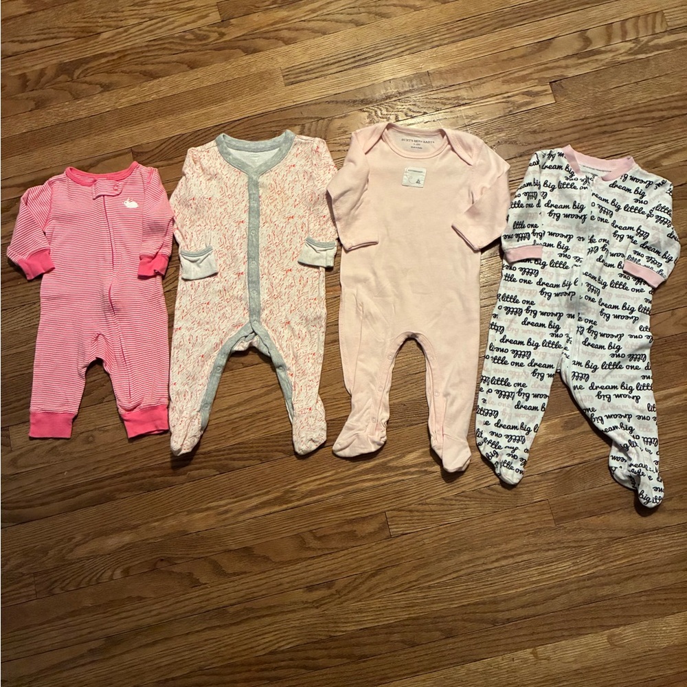 Assorted Baby Pink and Gray Pajama Footies Set